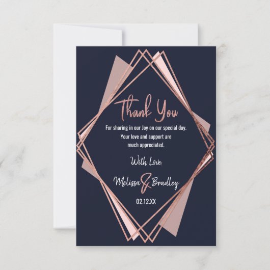 ローズゴールド ネイビーブルー モーブ ジオメトリック サンクス サンキューカード (正面)