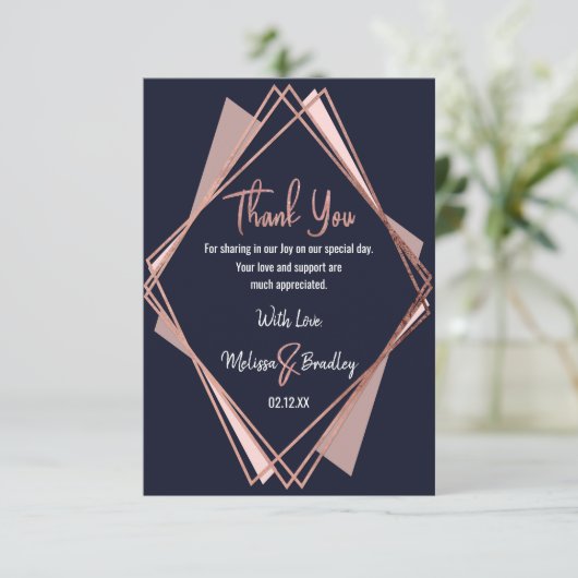ローズゴールド ネイビーブルー モーブ ジオメトリック サンクス サンキューカード (スタンド正面)