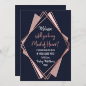 ローズゴールド ネイビーブルー モーブ 幾何学的な メイド・オブ・オナー 招待状 (正面/裏面)