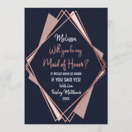 ローズゴールド ネイビーブルー モーブ 幾何学的な 花嫁の介添え人 招待状