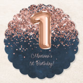 ローズゴールド ネイビーブルー 1歳 誕生日パーティー ペーパーコースター (正面)