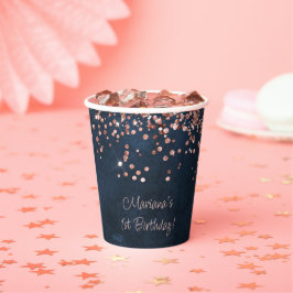 ローズゴールド ネイビーブルー 1歳 誕生日パーティー 紙コップ