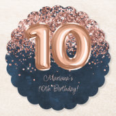 ローズゴールド ネイビーブルー 10歳の誕生日パーティー ペーパーコースター (正面)