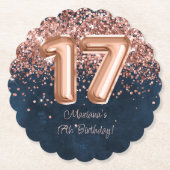  ローズゴールド ネイビーブルー 17歳の誕生日パーティー ペーパーコースター (正面)