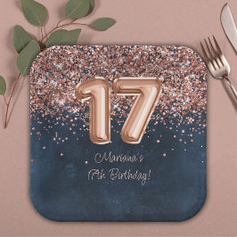  ローズゴールド ネイビーブルー 17歳の誕生日パーティー ペーパープレート