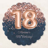 ローズゴールド ネイビーブルー 18歳の誕生日パーティー ペーパーコースター (正面)