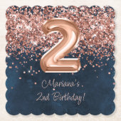 ローズゴールド ネイビーブルー 2歳 誕生日パーティー ペーパーコースター (正面)