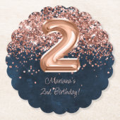 ローズゴールド ネイビーブルー 2歳 誕生日パーティー ペーパーコースター (正面)