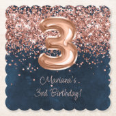 ローズゴールド ネイビーブルー 3歳 誕生日パーティー ペーパーコースター (正面)