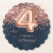  ローズゴールド ネイビーブルー 4歳 誕生日パーティー ペーパーコースター (正面)