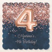 ローズゴールド ネイビーブルー 4歳 誕生日パーティー ペーパーコースター (正面)