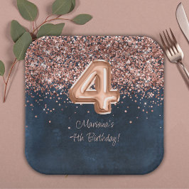 ローズゴールド ネイビーブルー 4歳 誕生日パーティー ペーパープレート