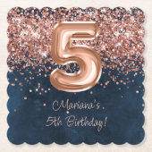 ローズゴールド ネイビーブルー 5歳 誕生日パーティー ペーパーコースター (正面)