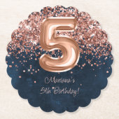 ローズゴールド ネイビーブルー 5歳 誕生日パーティー ペーパーコースター (正面)