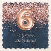 ローズゴールド ネイビーブルー 6歳 誕生日パーティー ペーパーコースター (正面)