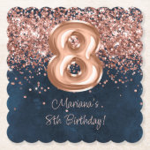 ローズゴールド ネイビーブルー 8歳 誕生日パーティー ペーパーコースター (正面)
