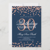 ローズゴールド ネイビー グリッター コンフェッティ 30歳の誕生日 招待状 (正面)