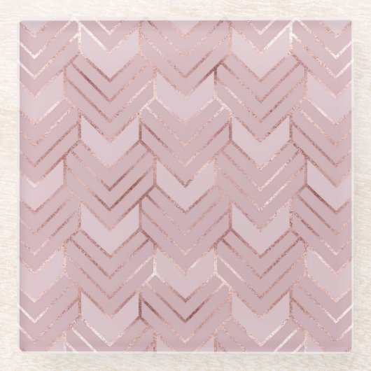 ローズゴールド ハート グリッター パターン ガラスコースター (正面)