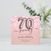 ローズゴールド バルーン グリッター 70歳の誕生日招待状 招待状 (スタンド正面)