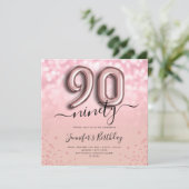 ローズゴールド バルーン グリッター 90歳の誕生日招待状 招待状 (スタンド正面)