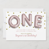 ローズゴールド バルーン コンフェティ ONE 1歳 誕生日 パーティー 招待状 (正面)