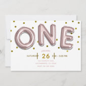 ローズゴールド バルーン コンフェティ ONE 1歳 誕生日 パーティー 招待状 (裏面)