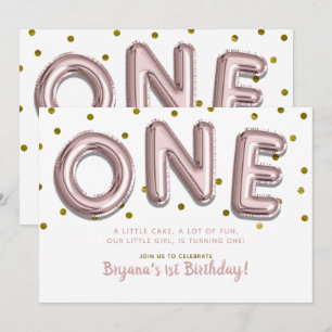 ローズゴールド バルーン コンフェティ ONE 1歳 誕生日 パーティー 招待状