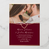 ローズゴールド バーガンディー 結婚式 招待状 ホイル 仕上げ (正面)