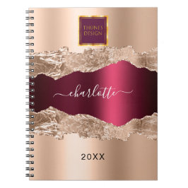 ローズゴールド バーガンディ アゲート マーブル ビジネス ロゴ ノートブック