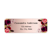 ローズゴールド バーガンディ フラワーズ 返信住所ラベル ラベル (正面)