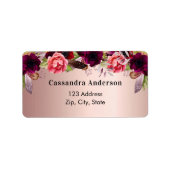 ローズゴールド バーガンディ フラワーズ 返信先住所 ラベル (正面)