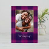 ローズゴールド＆パープルチェック柄ホリデー写真カード 箔シーズンカード (立ち正面)