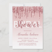 ローズゴールド | ピンクスパークルグリッターブライダルシャワー 招待状 (正面)