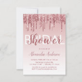 ローズゴールド | ピンクスパークルグリッターブライダルシャワー 招待状 (正面)