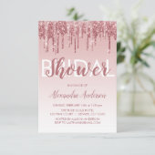 ローズゴールド | ピンクスパークルグリッターブライダルシャワー 招待状 (スタンド正面)