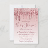 ローズゴールド |ピンクスパークルグリッターベビーシャワー 招待状 (正面)