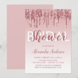 ローズゴールド | ピンクスパークルグリッター ブライダルシャワー 招待状