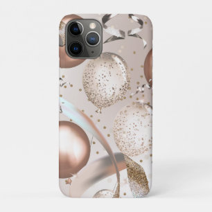 ローズゴールド ピンクリボン グリッターバルーン iPhone 11 PROケース