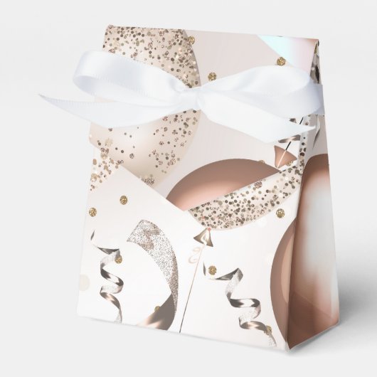 ローズゴールド ピンク グリッター風船 誕生日パーティー フェイバーボックス (正面サイド)