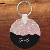 ローズゴールド ピンク グリッター アゲート オーダーメイド 名前 モノグラム キーホルダー (正面)