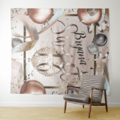 ローズゴールド ピンク グリッター バルーン スイート 16 背景 タペストリー (インサイチュ(横))