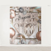 ローズゴールド ピンク グリッター バルーン スイート 16 背景 タペストリー (正面)