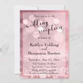 ローズゴールド ピンク グリッター ボケ ウェディング レセプション 招待状 (正面)