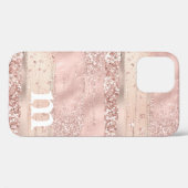 ローズゴールド ピンク グリッター モノグラム Case-Mate iPhoneケース (裏面 (横))