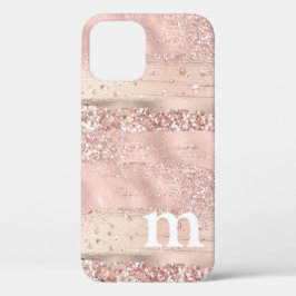ローズゴールド ピンク グリッター モノグラム Case-Mate iPhone 12ケース