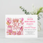 ローズゴールド ピンク スパークル 30歳の誕生日お祝い 招待状 (スタンド正面)