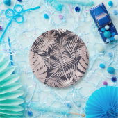 ローズゴールド ピンク ダーク トロピカル パームツリーの葉 ペーパープレート (パーティー)