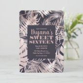 ローズゴールド ピンク ダーク トロピカル パーム スウィート16 招待状 (スタンド正面)
