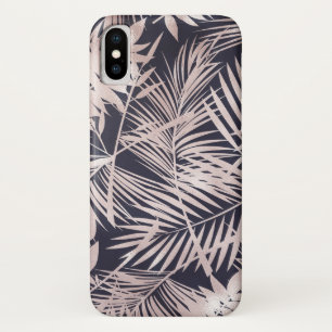 ローズゴールド ピンク ダーク トロピカル ヤシの木の葉 iPhone X ケース