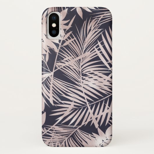 ローズゴールド ピンク ダーク トロピカル ヤシの木の葉 Case-Mate iPhoneケース (裏面)